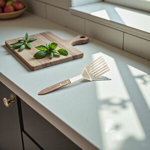 Vintage Slotted Serving Fork Spatula Wooden Handle Stainless 10" Japan *RARE*